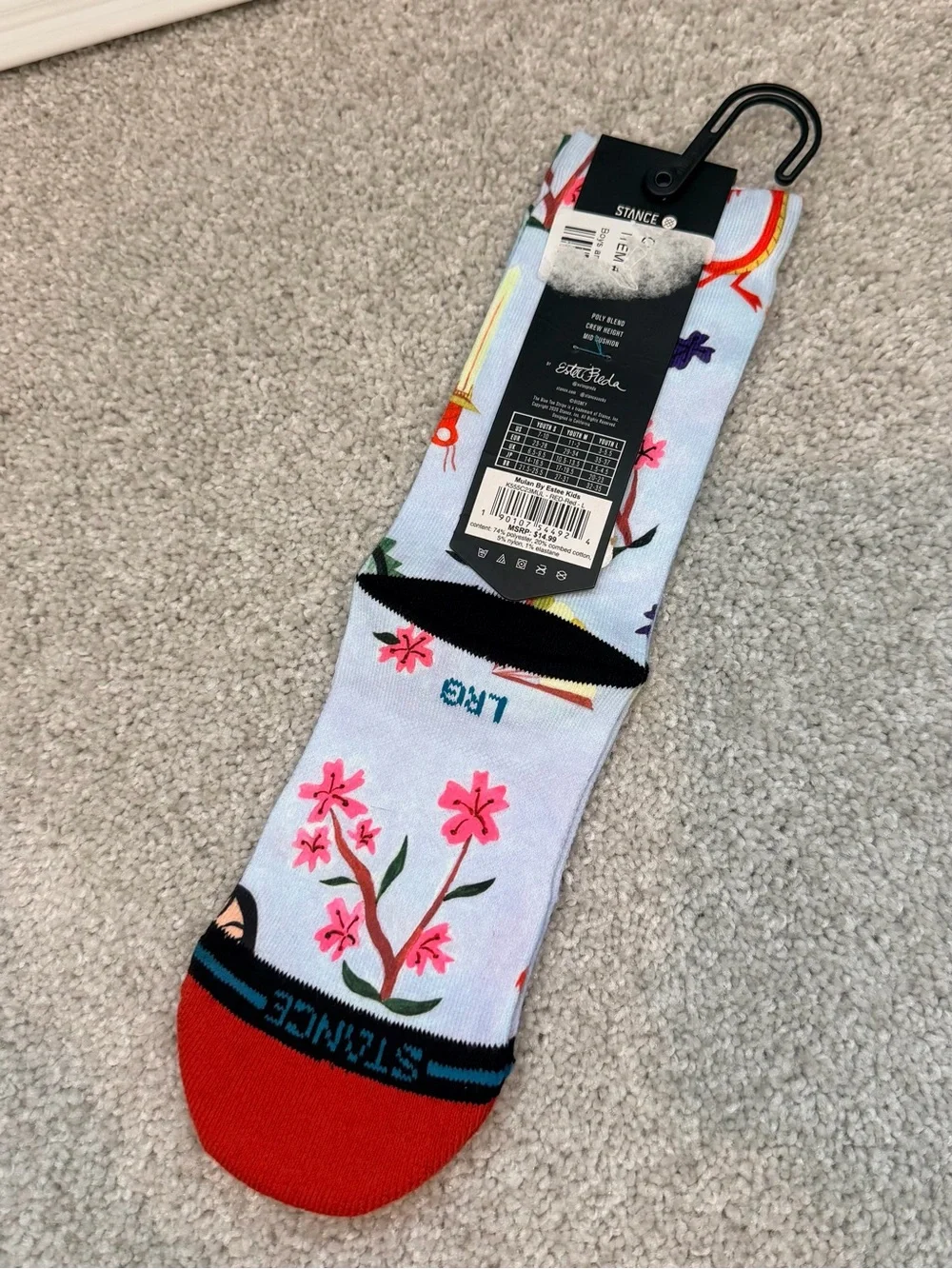NWT Stance Kids Disney 100 Mulan Theme Crew Socks, size Large (Y 3-5.5)